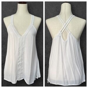 Roxy White Tank Top Criss Cross Back V Neck Sleeveless Casual Medium Y2K‎ Beach